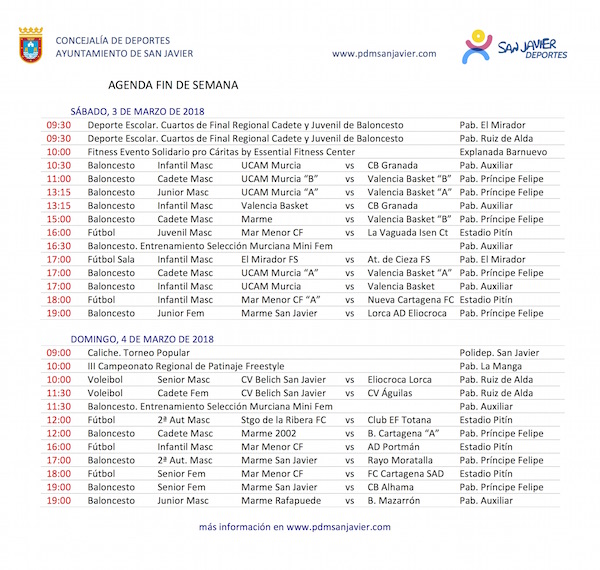Agenda deportiva 3-4 de marzo