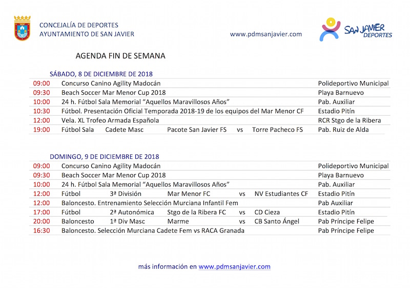 Agenda fin de semana 8-9/12/2018