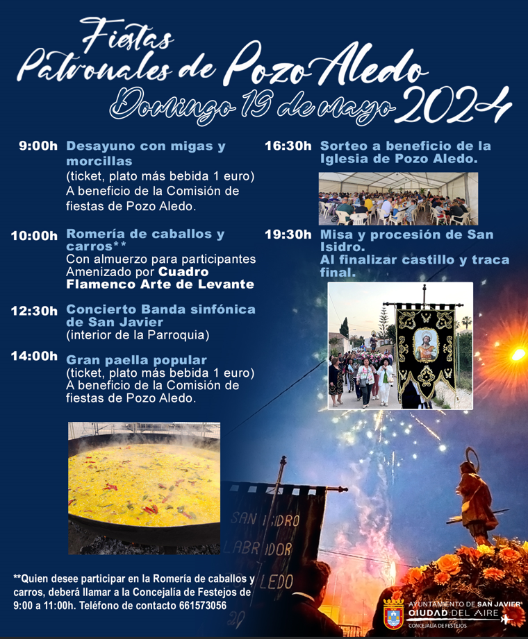 PROGRAMACIÓN DIA A DIA DE LAS FIESTAS DE POZO ALEDO 20 24 EN HONOR A SAN ISIDRO LABRADOR