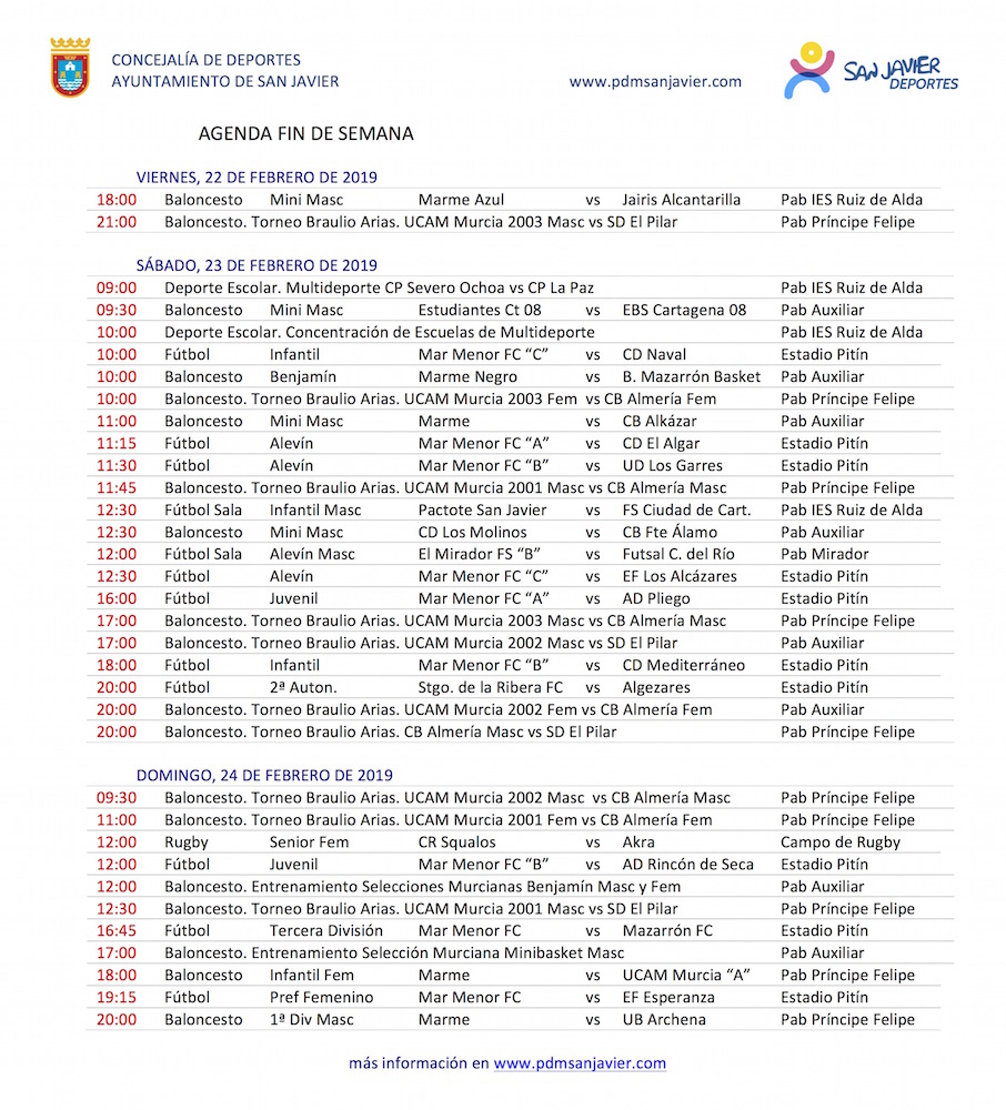 Agenda deportiva del fin de semana 23-24 de febrero de 2019