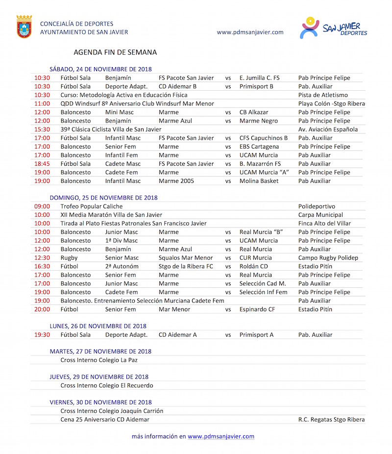 Agenda Deportiva 24-30 Noviembre 2018