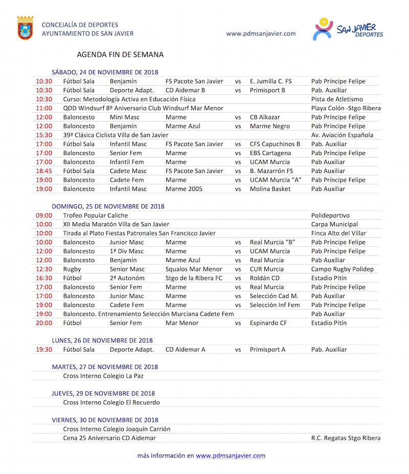 Agenda Deportiva 24-30 Noviembre 2018