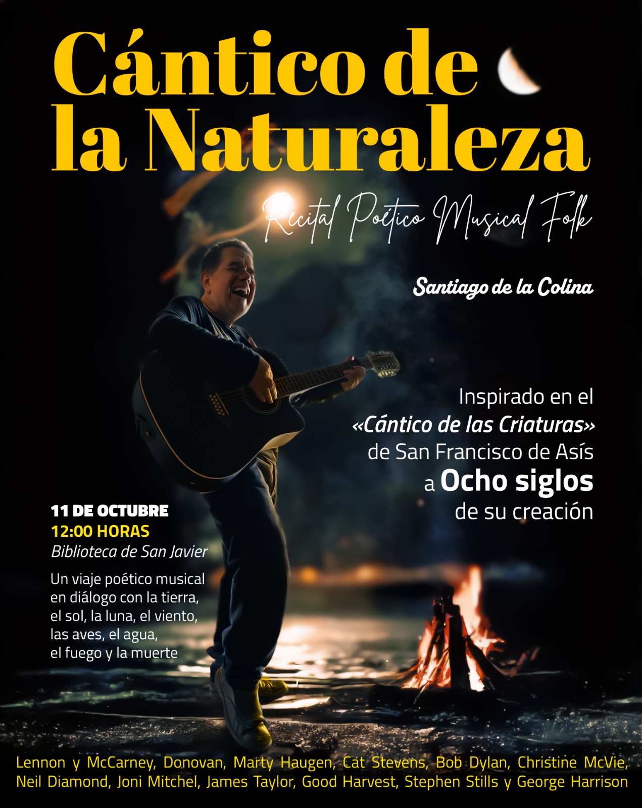 Recital musicado  de Santiago de la Colina para recordar al “Cántico de la Naturaleza” de San Francisco de Asís y sus ocho siglos de vigencia.