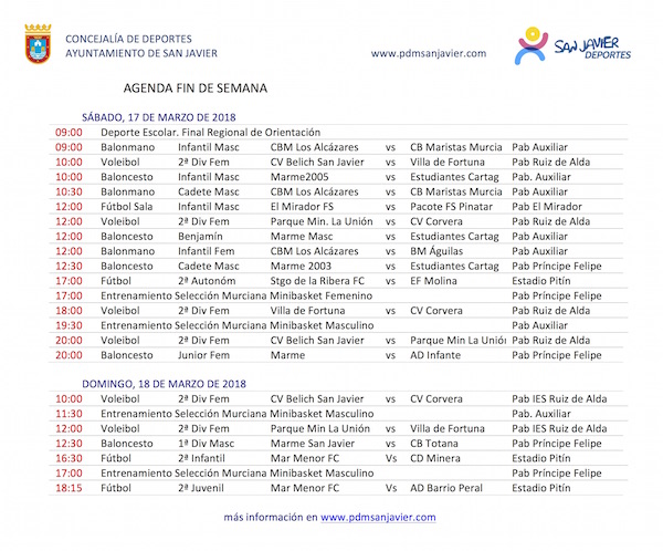 Agenda deportiva 17 y 18 de marzo